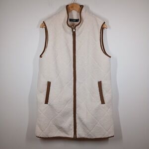 Lauren Ralph Lauren Vest Women Medium Cream Faux Fur Zip Up Casual Cozy